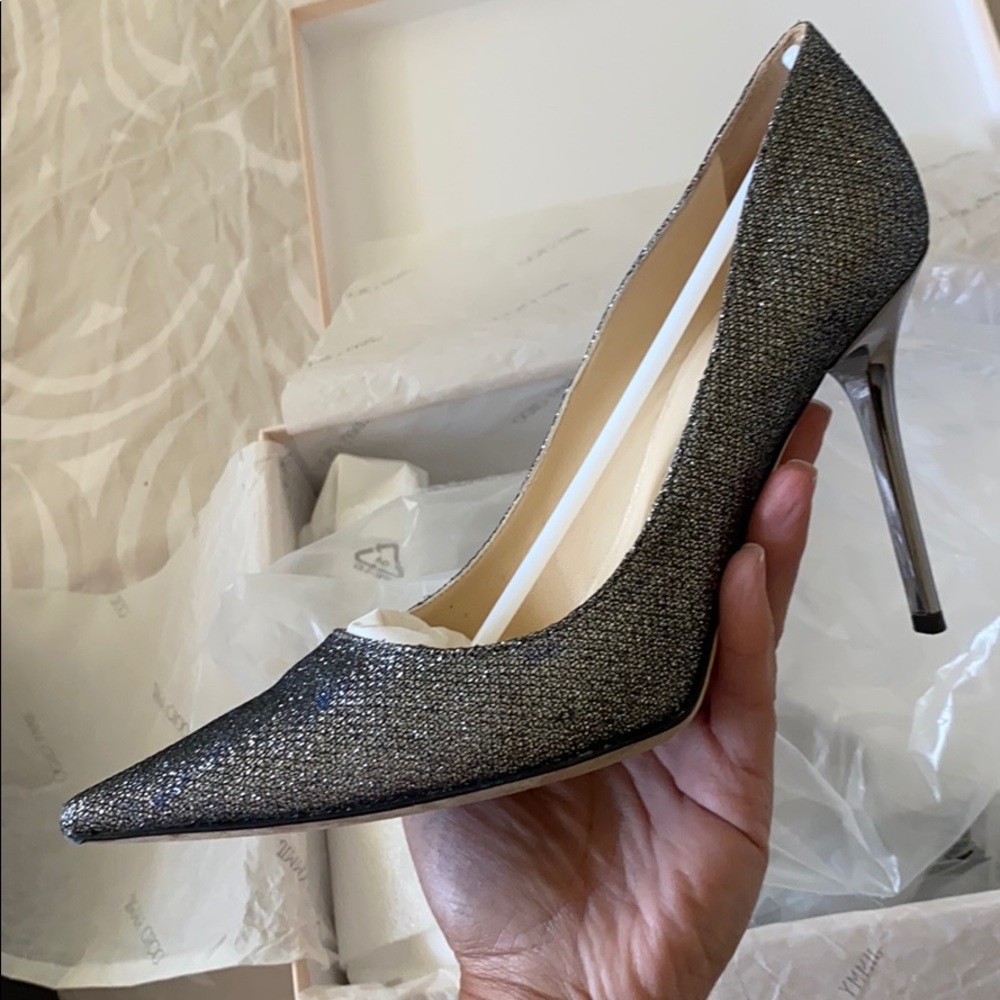 Jimmy Choo Lame Glitter Pumps in Anthracite